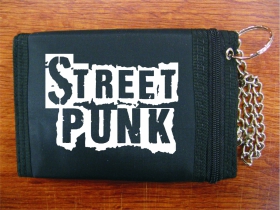 Street Punk pevná textilná peňaženka s retiazkou a karabínkou, tlačené logo